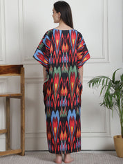 Abstract Print Black Cotton Kaftan Nighty