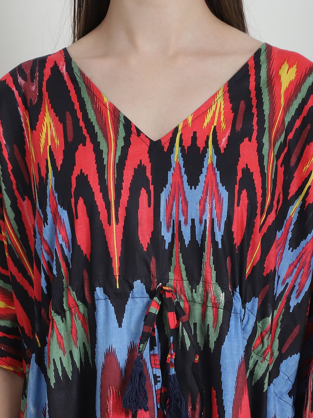 Abstract Print Black Cotton Kaftan Nighty