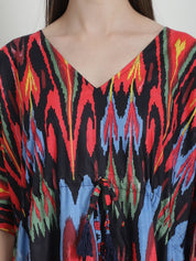 Abstract Print Black Cotton Kaftan Nighty