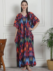 Abstract Print Blue Cotton Kaftan Nighty