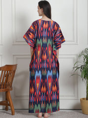 Abstract Print Blue Cotton Kaftan Nighty