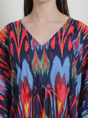 Abstract Print Blue Cotton Kaftan Nighty