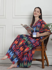 Abstract Print Blue Cotton Kaftan Nighty