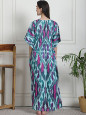 Abstract Print Green Cotton Kaftan Nighty