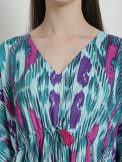 Abstract Print Green Cotton Kaftan Nighty