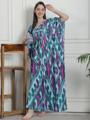 Abstract Print Green Cotton Kaftan Nighty