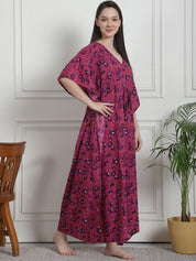 Floral Print Purple Cotton Kaftan Nighty