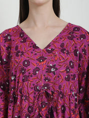 Floral Print Purple Cotton Kaftan Nighty