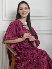 Floral Print Purple Cotton Kaftan Nighty