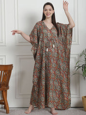 Floral Print Maroon Cotton Kaftan Nighty