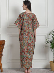 Floral Print Maroon Cotton Kaftan Nighty