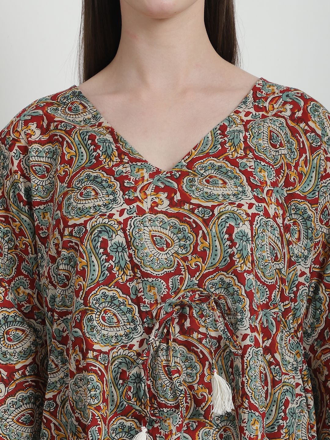 Floral Print Maroon Cotton Kaftan Nighty