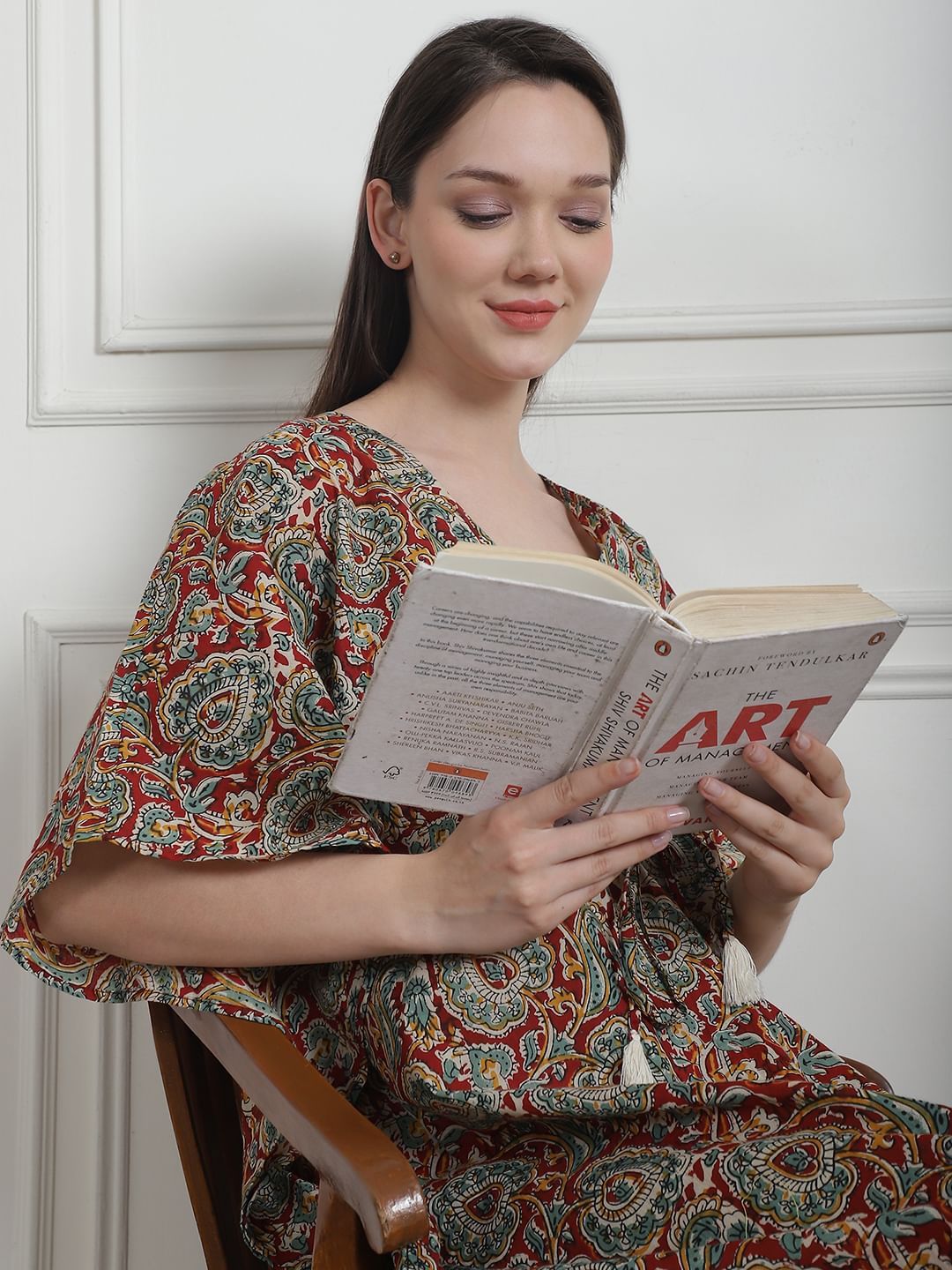 Floral Print Maroon Cotton Kaftan Nighty