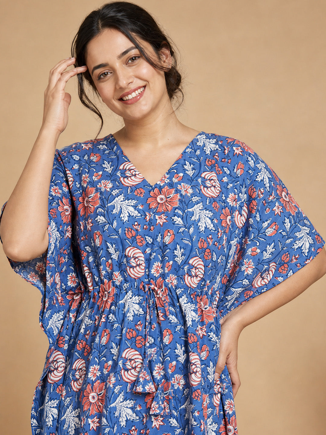 Blue Floral Cotton Kaftan