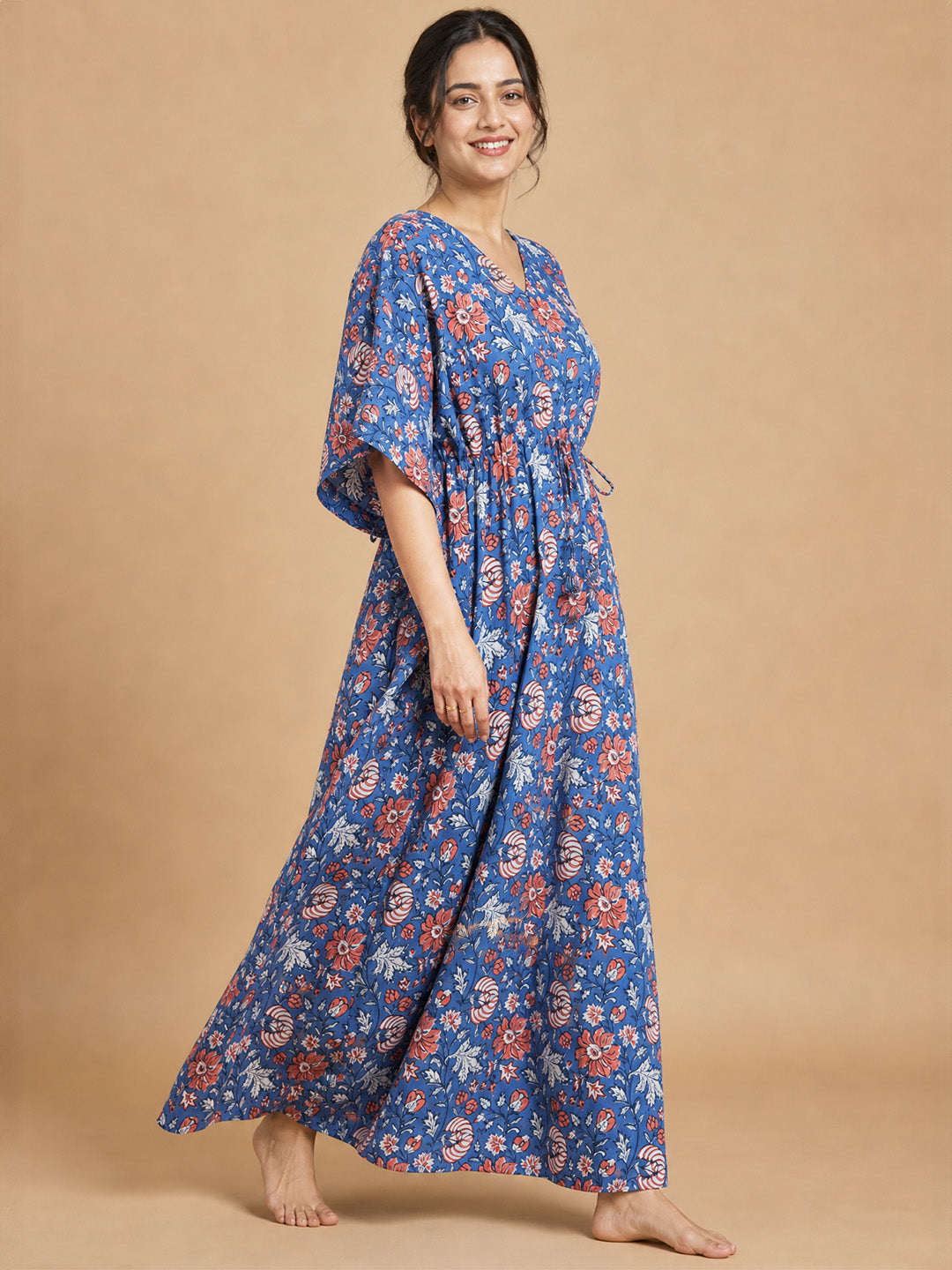 Blue Floral Cotton Kaftan