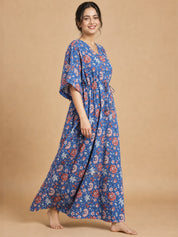 Blue Floral Cotton Kaftan
