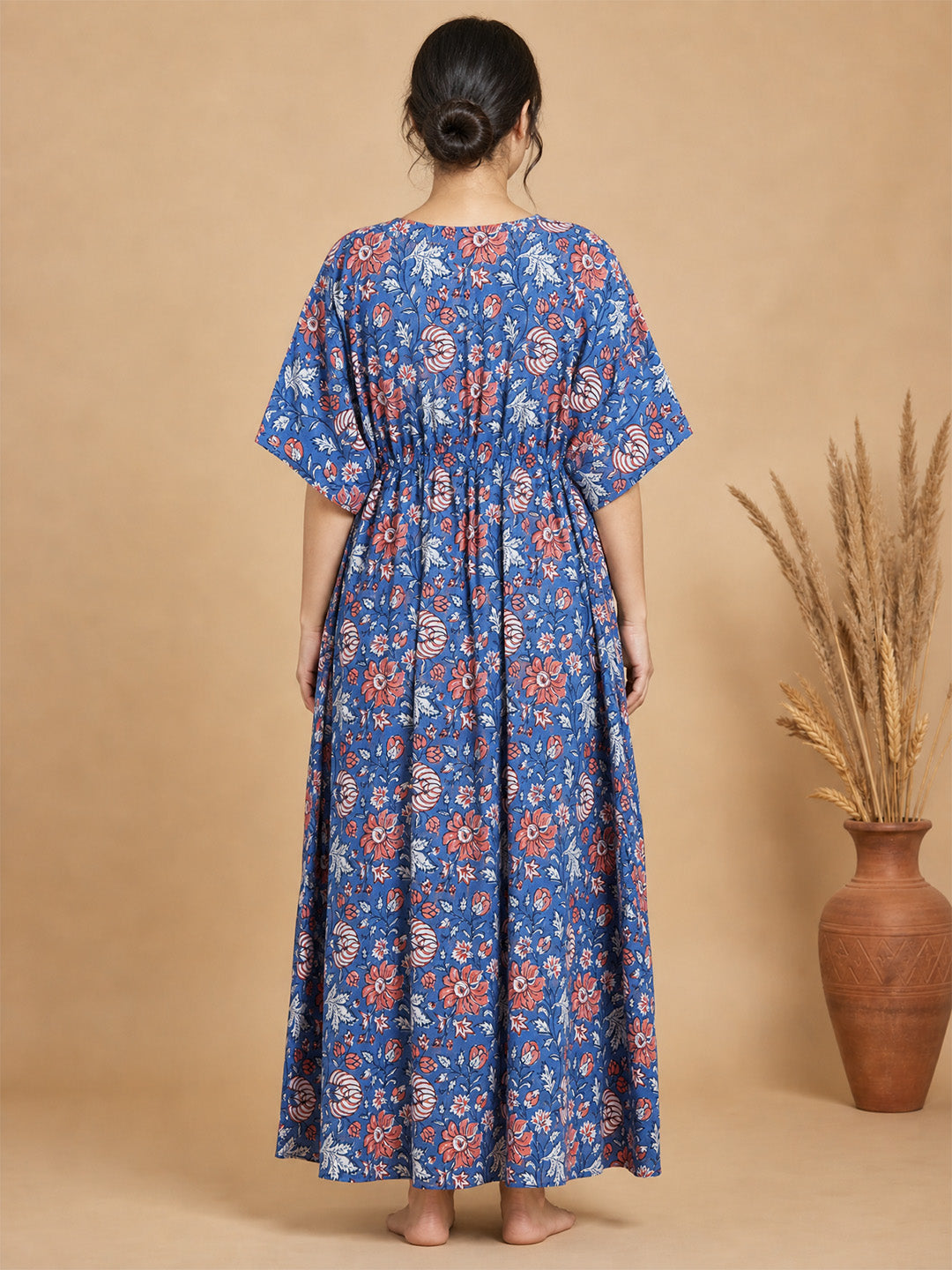 Blue Floral Cotton Kaftan