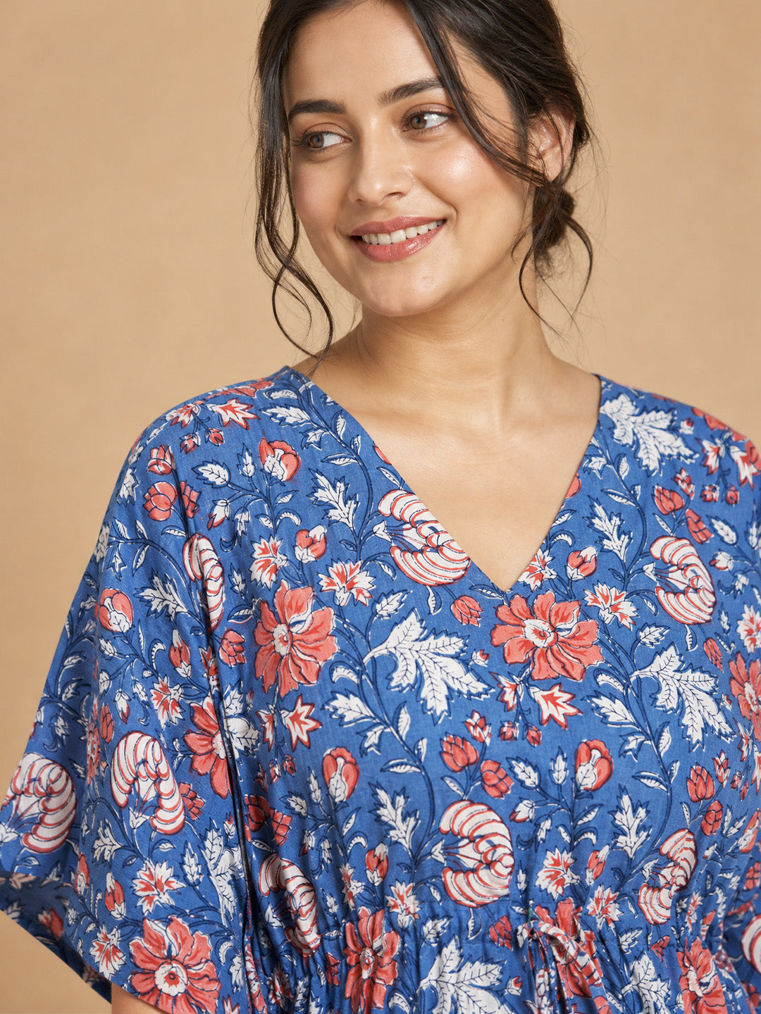Blue Floral Cotton Kaftan