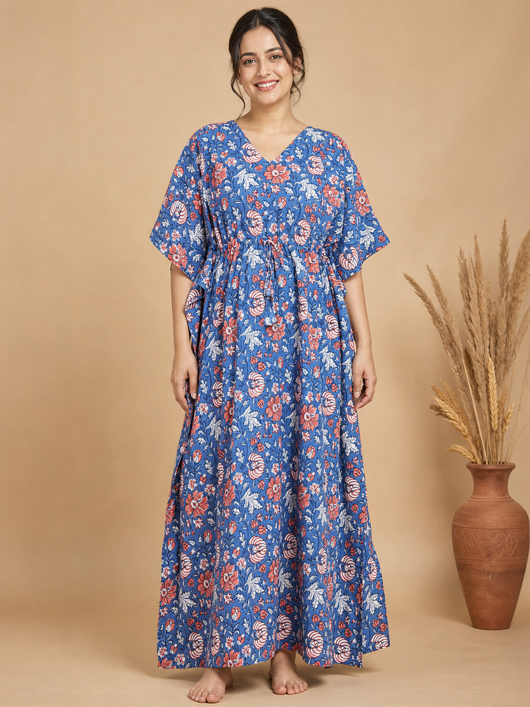 Blue Floral Cotton Kaftan