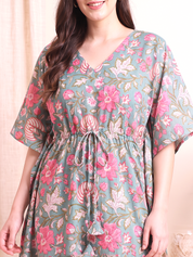 Green Floral Cotton Kaftan