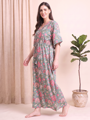 Green Floral Cotton Kaftan