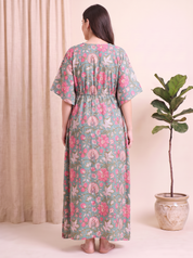 Green Floral Cotton Kaftan