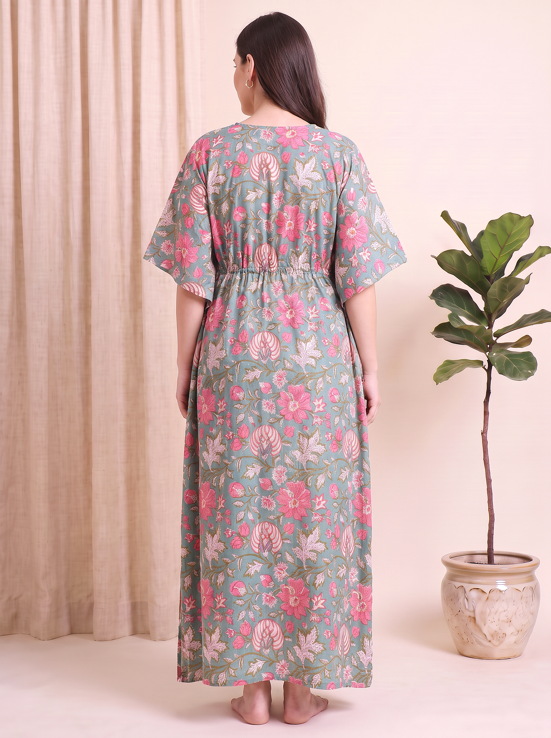 Green Floral Cotton Kaftan