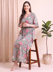Green Floral Cotton Kaftan