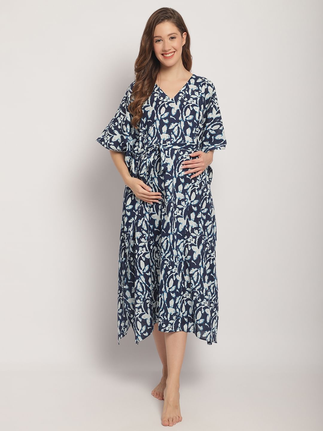 Blue Maternity Print Kaftan Nightdress