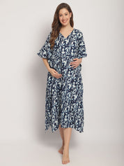 Blue Maternity Print Kaftan Nightdress