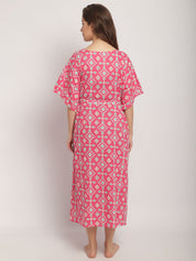 Pink Maternity ethnic Printed Kaftan Nightdress