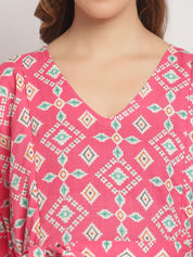 Pink Maternity ethnic Printed Kaftan Nightdress