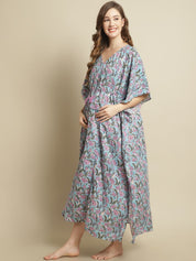 Sky Blue Floral printed Maternity Kaftan Nightdress