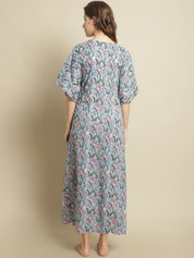 Sky Blue Floral printed Maternity Kaftan Nightdress
