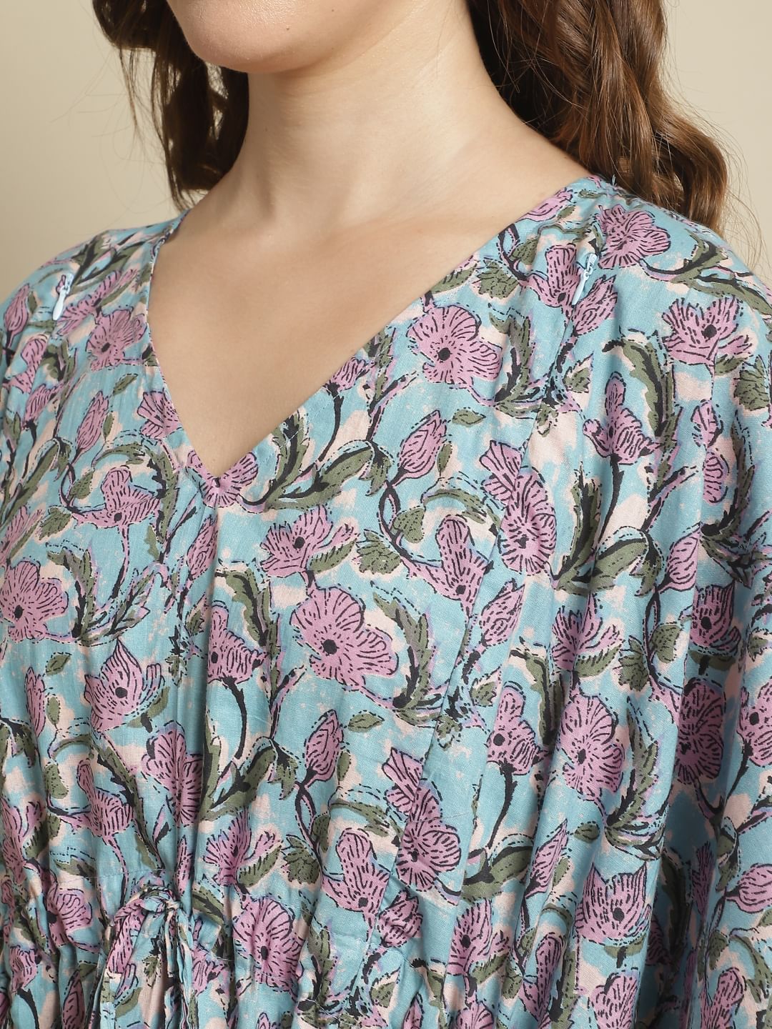 Sky Blue Floral printed Maternity Kaftan Nightdress