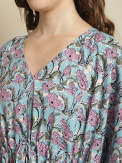 Sky Blue Floral printed Maternity Kaftan Nightdress