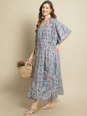 Sky Blue Floral printed Maternity Kaftan Nightdress