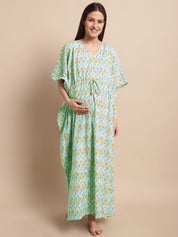 Sky Blue and Yellow Paisley Print Maternity Kaftan Nighty