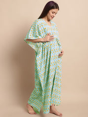 Sky Blue and Yellow Paisley Print Maternity Kaftan Nighty
