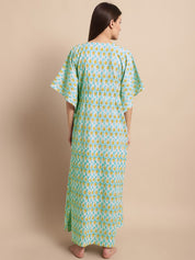 Sky Blue and Yellow Paisley Print Maternity Kaftan Nighty