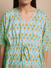 Sky Blue and Yellow Paisley Print Maternity Kaftan Nighty
