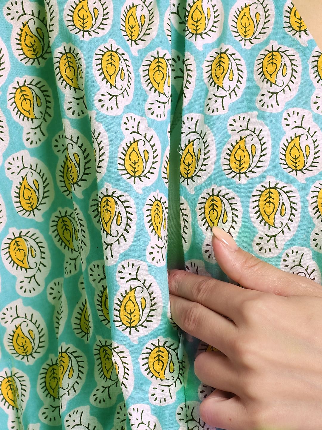 Sky Blue and Yellow Paisley Print Maternity Kaftan Nighty