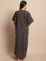 Black Floral Printed Maternity Kaftan Nighty
