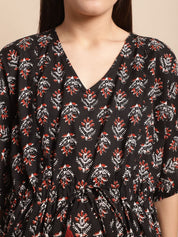 Black Floral Printed Maternity Kaftan Nighty