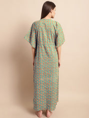 Green and Orange Floral Prinred Maternity Kaftan Nighty