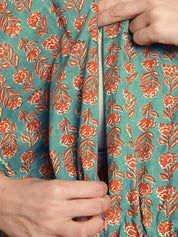 Green and Orange Floral Prinred Maternity Kaftan Nighty