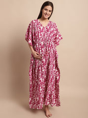 Pink Floral Printed Maternity Kaftan Nighty