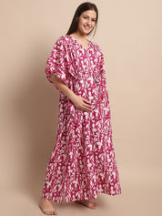 Pink Floral Printed Maternity Kaftan Nighty