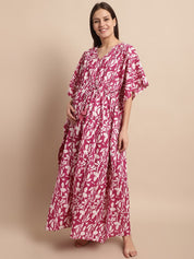 Pink Floral Printed Maternity Kaftan Nighty