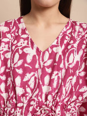Pink Floral Printed Maternity Kaftan Nighty